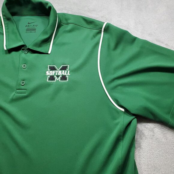 Nike Dri-Fit Performance Polo Marshall Softball Logo Green Shirt Men Sz XL - Picture 5 of 12